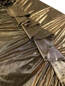 Vestido de cóctel elegante con tirantes de espagueti plisados en color dorado metálico, con volantes en capas 3D con pliegues - Dorado - Ver 5