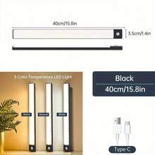 2 đèn ngủ LED siêu mỏng màu đen, đèn tủ, đèn tủ quần áo cảm biến chuyển động, đèn chiếu sáng nhà bếp sạc USB - Màu đen - 2 chiếc - Xem 4