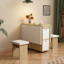 Dining Table Set (With Dining Table, 4 Chairs), Folding Dining Table, 120*80*75cm, Extendable Dining Table, Multifunctional Extendable Dining Table, Dining Chairs, White + Oak - White - View 5