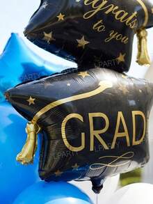 Bộ 8 quả bóng trang trí tiệc tốt nghiệp (4 kiểu) - Bóng bay hình mũ tốt nghiệp hai lớp cỡ lớn, bóng bay hình ngôi sao màu vàng/xanh dương/đỏ/vàng hồng 18 inch, bóng bay tròn màu xanh dương/đen/hồng nhạt 18 inch, phù hợp trang trí lễ tốt nghiệp năm 2026, bóng bay cao su màu xanh dương/trắng/đỏ/vàng/vàng hồng 10 inch. - Xem 7