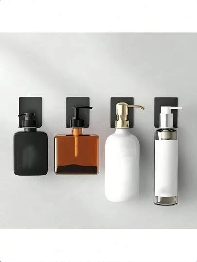 Black Stainless Steel Drill-Free Wall Mounted Storage Rack, Space Saving, Drill-Free Shower Gel Holder, Hand Wash Liquid Rack, Shampoo Rack, Dishwashing Liquid Rack, Aluminum Alloy Wall Mounted Bottle Rack, Wall Mounted Storage Rack, Bathroom Accessories, Suitable For Kitchen, Bathroom, Hotel, Household Essential Tool