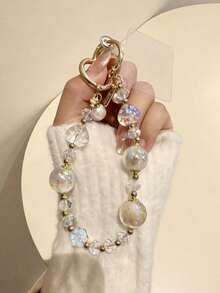 高级水晶串珠腕带，优雅手工手机挂绳，奢华手链包饰 - 彩色 - 查看 3