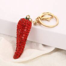 1pc Creative Rhinestone Fruit & Chili Metal Keychain, Korean Minimalist Cute Bag Charm Keyring, Car Pendant, Small Gift, Shiny Zinc Alloy Jewelry, Summer - Red - View 4
