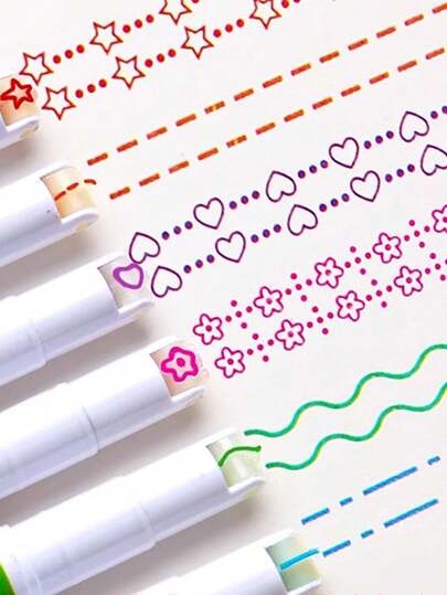 This Product Includes 6-Color Highlighters With Wavy Patterns, DIY Contour Curve Pens, Cute Marking Brushes, Roller Pattern Pens, Double-Headed Printed Contour Pens, And Creative Wavy Ballpoint Pens. It Is Suitable For Students To Make Handbooks, Handwritten Newspapers, Notebooks, Sticky Notes, Sticker Books, Hand-Drawn Line Labels, Lace Curve Pens, School Stationery, Office And Study Supplies, Mark The Learning Points,And Take Them Back To School Season