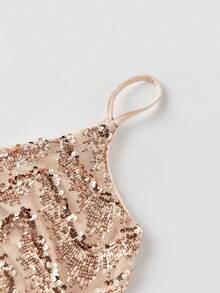 Womens Gold Sequin Camisole Sleeveless Spaghetti Strap Scoop Neck  Pattern Tank Tops - Gold - View 9