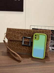 Túi cầm tay nữ, túi vuông nhỏ họa tiết da báo thời trang, túi xách có nắp gập. - màu nâu - Xem 8