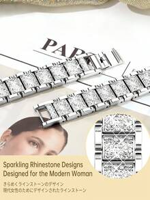 Huastonband 1件女款銀色金屬可調節錶帶，兼容 Ultra 3 SE S10 S9 S8 S7 S6 S5 S4 S3 S2 S1，提供 38mm、40mm、41mm、42mm、44mm、45mm、49mm、46mm 尺寸（不含手錶）。銀色珠寶金屬可調節女款錶帶 - 銀色 - 查看 3