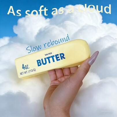 1pc Soft, Sticky Texture That Is Very Satisfying To Squeeze! Fluffy Squeezy Toy With Cute Butter Stick And Bar Shapes, Designed With Slow Rebound Technology.