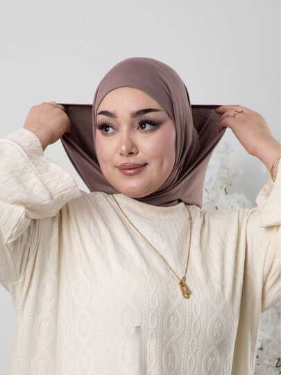 1pc Women's Solid Color Balaclava Ski Mask Neck Warmer Elastic Headband Turban, Breathable Comfortable Stretchy Wide-Brim Sweat-Absorbent Multifunctional Sports Headwear, Minimalist Fashion Scarf, Hood And Matching Headband In One