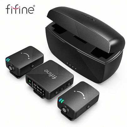  适用于 /安卓/相机的无线领夹式麦克风，2 支装无线领夹式麦克风系统，适用于 Vlog 录制、视频采访，电容式领夹麦克风，带充电盒 - FIFINE M9