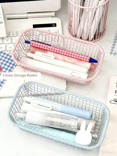 Minimalist Desk Storage Basket, Fashion Desktop Organizer Rack, Multifunctional Desk Storage Shelf For Office Desk And Vanity, Lightweight Rust-Resistant Metal Storage Box With Smooth Edges, Suitable For Storing Lipsticks, Earrings, Necklaces, Hair Clips And Other Cosmetics And Jewelry