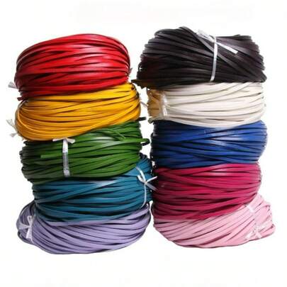 5m/Bolsa Cuerda de cuero vacuno genuino de 3mm con superficie pintada y tira de cuero de grano superior colorida. Material de tejido hecho a mano DIY, todos los lados son lisos, se puede usar para hacer cinturones, llaveros y colgantes tejidos.