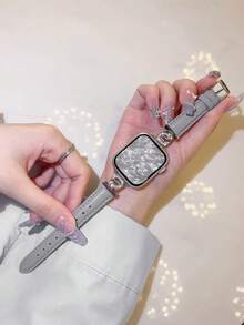 1件女款雙心交疊水鑽金屬軟透氣錶帶，適用 38/40/41/44/45/49/42/46mm S11/SE3/Ultra3/Ultra/SE/SE2/10/9/8/7/6/5/4/3/2/1 - 藍灰色 - 查看 6