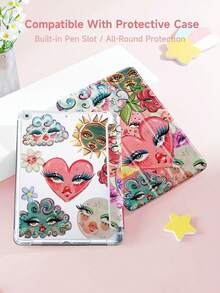 Ayotu 1pc Long Lashes, Lips & Cloud Double-Sided Printed Protective Case, Compatible With  10.2" 2021/2020  9th/8th Gen, Compatible With Samsung Galaxy Tab A8 10.5" 2022, With Pen Holder, Support Auto Sleep/Wake Cover - 查看 1