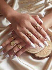 Juego de anillos apilables de estilo bohemio para mujeres, joyería, regalos de compromiso, boda y Día de San Valentín - Corazón - Ver 1