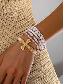 Bộ 5 vòng tay hạt thủy tinh dệt đàn hồi phong cách Bohemian thanh lịch dành cho phụ nữ (Số lượng, kích thước và vị trí hạt thủ công là ngẫu nhiên) - Đầy màu sắc - Xem 14