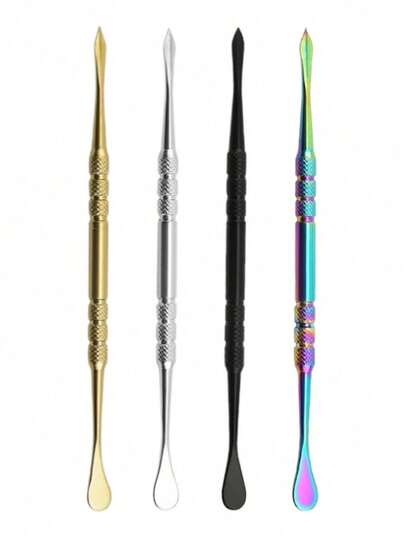 1pc Stainless Steel Double-Ended Pipe Spoons, Accessories Titanium Double-Ended Pipe Cleaners, Tamping Wax Carving Tools, Smoking Accessories, Fun Gifts