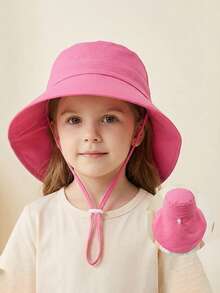 1顶可调节儿童遮阳帽，宽檐渔夫帽，适合1-10岁男孩女孩，夏季防紫外线颈部遮阳帽 - 彩色 - 查看 8