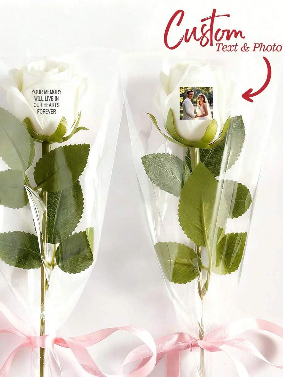Customized Photo & Text Rose Flower, Personalized Preserved Photo Flower With Text, Customized Gift For Grandma/Mom/Teacher, Personalized Romantic Valentine's Day/Birthday Preserved Rose, Valentine's Day Gift, Mother's Day Gift, Wedding, Engagement, Anniversary, Couple Anniversary Gift - Multicolor - View 1