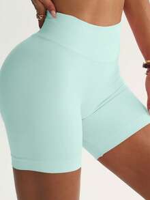 Set de 6 pantalones cortos deportivos sin costuras y elásticos para mujer, adecuados para uso diario y entrenamiento en primavera/verano, pantalones cortos de fitness de unicolor, pantalones cortos de ciclismo - Multicolor - Ver 4