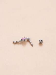 1件 时尚简约新款微镶钻石心形不锈钢耳骨耳环 - 銀色 - 查看 3