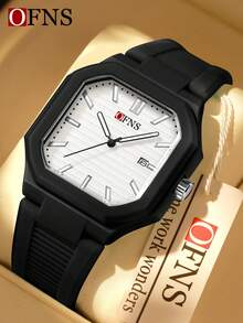 SANDA. Đồng hồ đeo tay OFNS Student Casual Quartz, mặt số chữ số Ả Rập, dạ quang, lịch, chống nước, dây đeo silicon, đồng hồ thời trang dành cho nam và nữ. - Một kích thước - Xem 15