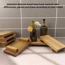 1 套木制毛巾托盘、肥皂盒、水槽台面支架、海绵和肥皂分配器收纳盒、香水和化妆品托盘、浴室装饰和配件圣诞礼物 - 棕色 - 查看 6