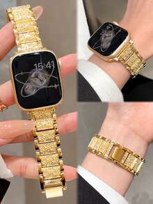 Huastonband 1条兼容女士表带，可调节金色金属表带，兼容 Ultra 3 2 1 SE S10 S9 S8 S7 S6 S5 S4 S3 S2 S1系列，尺寸可选：38毫米、40毫米、41毫米、42毫米、44毫米、45毫米、49毫米、46毫米（不含手表） - 金色 - 查看 7