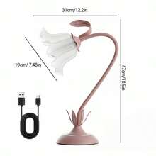 [Romantic Rose Desk Lamp] Romantic Wrought Iron Country-Style Desk Lamp With Ceramic White Rose Flowers & Vines | Rechargeable LED Light With 13 Color-Changing Modes, Remote Control & Adjustable Design For Bedroom, Study, Living Room | Ideal Valentine's Day Gift - Pink - View 11