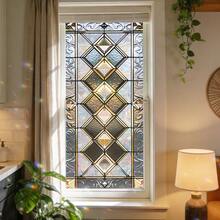 1/5 piezas Película de ventana de vidrio esmerilado vintage y colorida, pegatina de ventana extraíble, decoración geométrica estética para el baño - Filtro de color geométrico - Ver 4