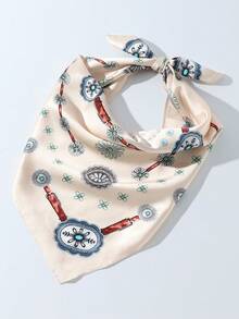 1pc Women's Fashion Western Pattern Bohemian Style Scarf - Versatile Ladies' Accessory Scarf, Made Of Polyester, Suitable For Daily Stylish Outfits - White - View 5