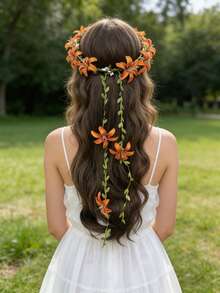 1件波西米亚风花冠发箍，公主风花朵发圈，适合女性、花童、伴娘、婚礼、派对、头饰、皇冠 - 彩色 - 查看 10