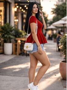 Top peplum versatil manga corta. - Rojo - Ver 4