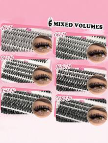 580片单簇假睫毛，含Bond&Seal胶水和镊子 | 6D款式（40D-200D），打造自然或浓密妆效 - 新手友好，可重复使用 - 黑色 - 查看 2