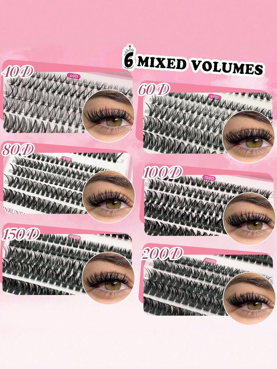 580片单簇假睫毛，含Bond&Seal胶水和镊子 | 6D款式（40D-200D），打造自然或浓密妆效 - 新手友好，可重复使用