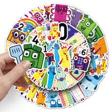 50pcs Interesting Numeric Building Block Cartoon Doodle Stickers, Cute Numeric Building Block Toy Decorative Stickers Suitable For Water Bottles, Guitars, Luggage, Phone Cases, Laptops, Skateboards, Gifts - A - View 4