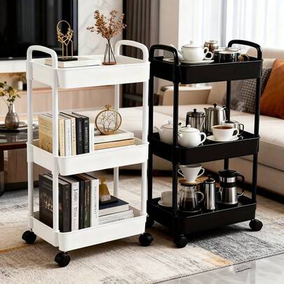 Artículos de almacenamiento, estantería rodante multifuncional con ruedas - Cestas de almacenamiento de plástico con mimbre y asas superiores, adecuadas para oficina, cocina, baño, dormitorio, estanterías rodantes y verticales, estanterías de pie, estanterías con ruedas, organizadores de baño, organizadores de cocina, estantes de soporte, carros de almacenamiento rodantes, estantes de soporte, estanterías móviles, escritorios de hogar y oficina, estanterías