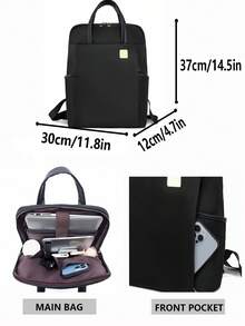 Women's Oxford Waterproof Laptop Bag Casual Backpack For Girls, Outdoor Solid Color Travel Backpack, Suitable For Girls, Students, Working People, Suitable For Work, Commuting, School, Business, Travel - Black - View 3