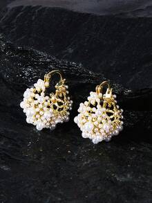 Opalesca 1 对 14K 镀金空心珍珠环状耳环 - 彩色 - 查看 1