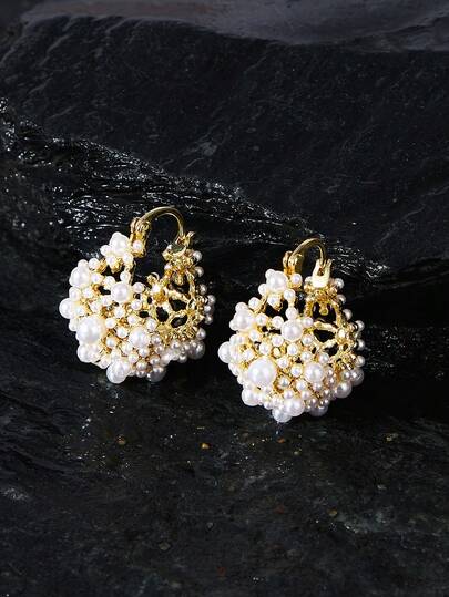 Opalesca 1 对 14K 镀金空心珍珠环状耳环