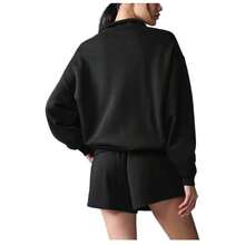 Alo Yoga Women's Accolade 1/4 Quarter Zip Pullover | Premium Heavyweight French Terry Fleece Sweatshirt | Luxury Soft Oversized Quarter-Zip Hoodie | Classic Varsity Style Stand Collar Outerwear | Urban Fashion Loose Fit Casual Athletic Leisure Jumper - Black - View 2
