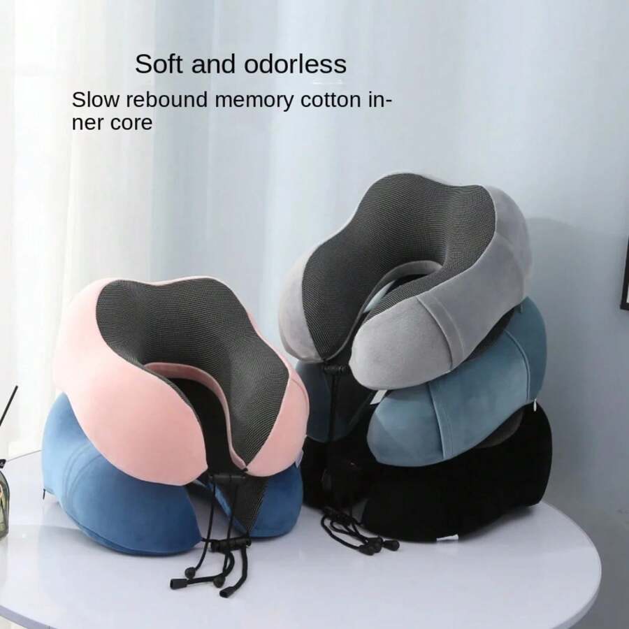 1 almohada de viaje de rebote lento, almohada de apoyo para el cuello con reposacabezas en forma de U, almohada para siesta, almohada de avión de viaje para avión de viaje de oficina - Negro - Ver 1
