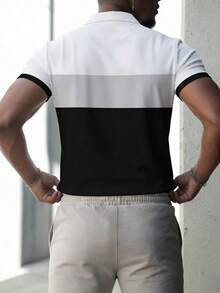 Men's New Fashionable Versatile Printed Lapel College Style Classic Men's Casual Polo Shirt, Soft Breathable Fabric, Regular Fit, All-Match Casual Tops - White - View 2