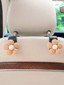 2pcs Car Hook Multifunctional Elegant Small Flower Backrest Storage Car Interior Supplies - 米色五瓣花 - 查看 4