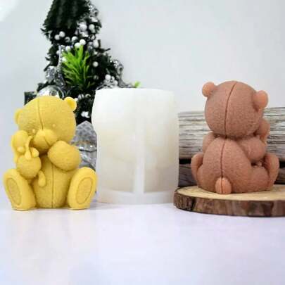 Cartoon Teddy Bear Plush Doll Candle Silicone Mold, DIY Handmade Soap, Resin, Gypsum Home Decor Mold, Holiday Gift