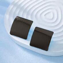 方形极简几何造型耳钉，光泽百搭优雅女士耳环 - 黑色 - 查看 6