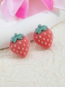 1 Pair Sweet Minimalist Fashion Versatile Plush Cute Strawberry Stud Earrings, Daily Wear - Multicolor - View 5