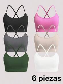 Sostén Deportivo para Mujer de Color Sólido con Espalda Cruzada, Muy Elástico, Cómodo y Transpirable, Sin Varillas, Ideal para Yoga y Gym - multicolor9 - Ver 5