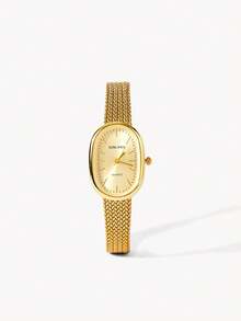 Opalesca Vintage Oval Watch With Exquisite Small Dial, Fashionable Design For Women, Wheat-Stem Strap - Gold - View 4