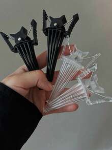 4 piezas/2 piezas Pinzas de pelo sin costuras para volumen natural, Pinzas de pulpo para flequillo unisex, Accesorios de peinado - Blanco y Negro - Ver 8